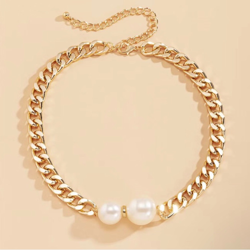Zara 14K Gold Plated Pearl Choker Chain Necklace - Picture 4 of 5